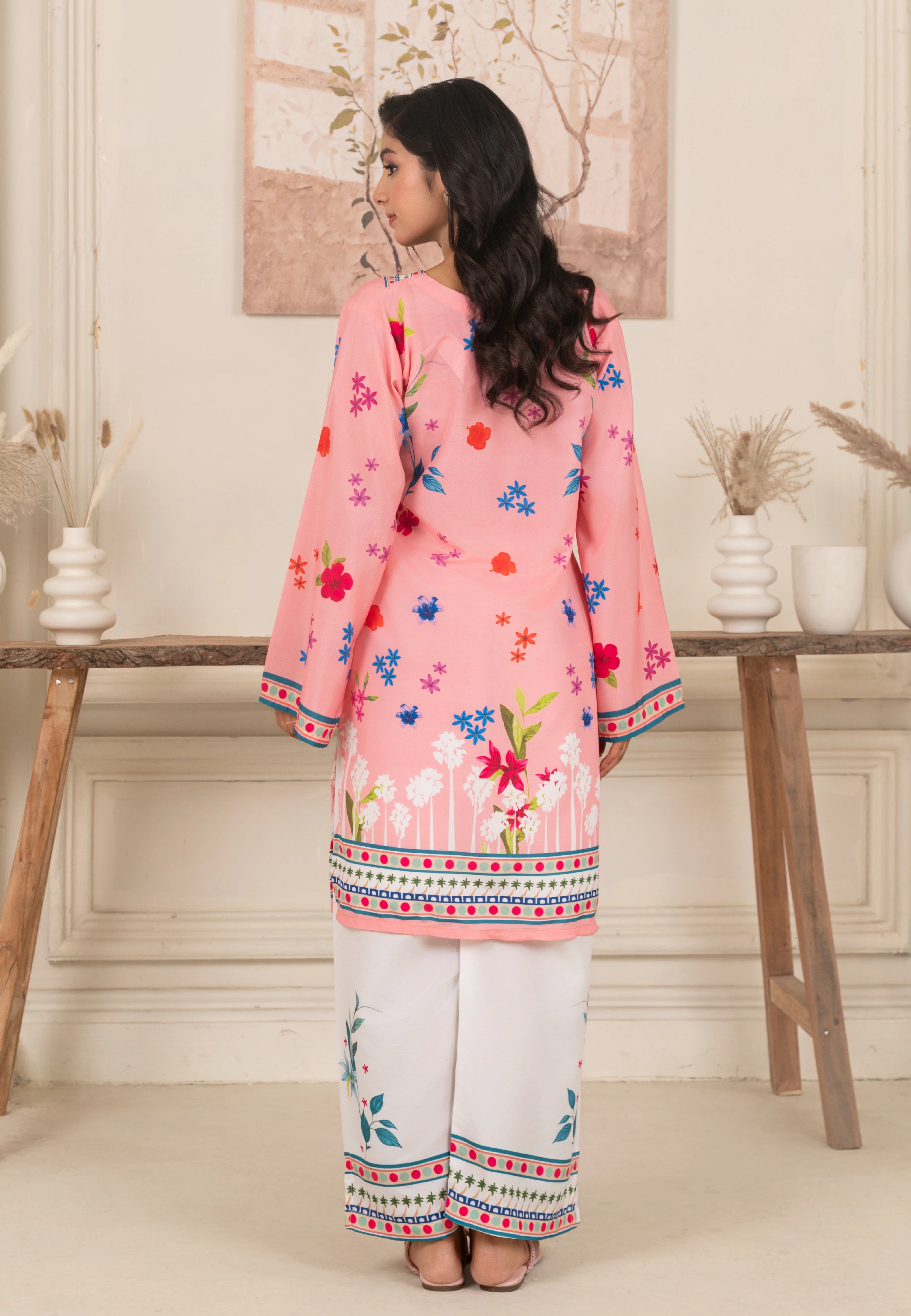 PINK FLORAL DIGITAL PRINTED 2PC