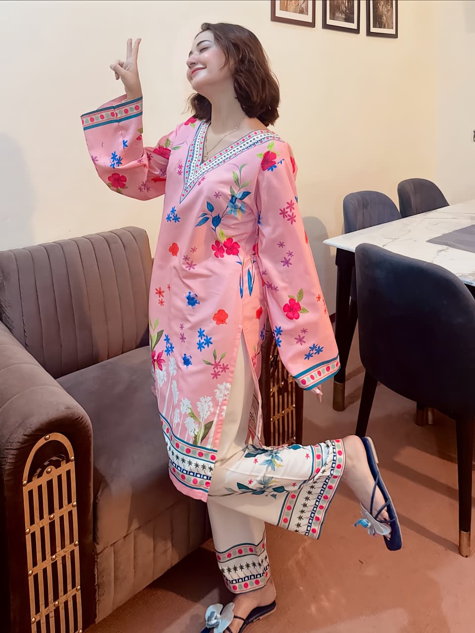 PINK FLORAL DIGITAL PRINTED 2PC